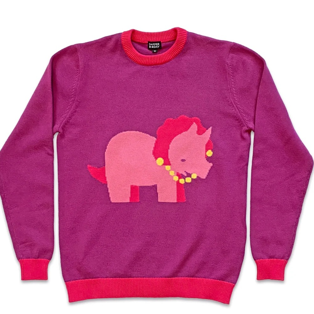 Dapper Day Loco Lindo Pink Triceratops Knit Top Size Small